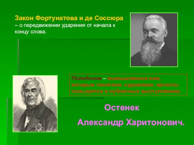 Закон Фортунатова и де Соссюра – о передвижении ударения от начала к