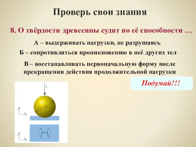 8. О твёрдости древесины судят по её способности … Проверь свои знания