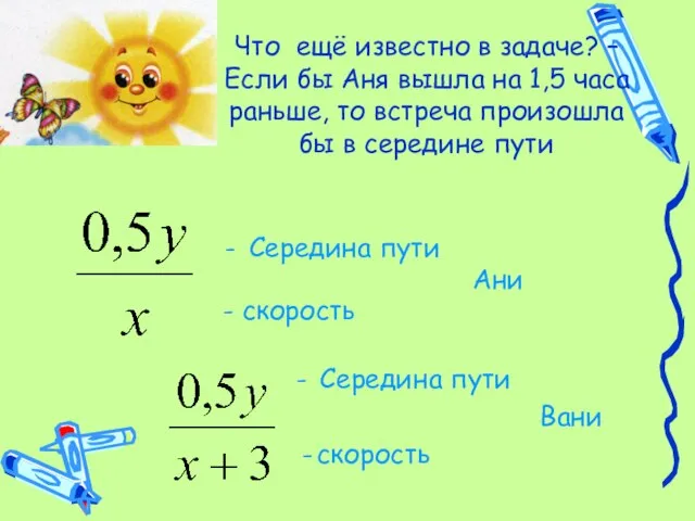 Что ещё известно в задаче? – Если бы Аня вышла на 1,5