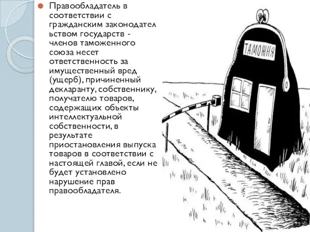 Правообладатель в соответствии с гражданским законодательством государств - членов таможенного союза несет