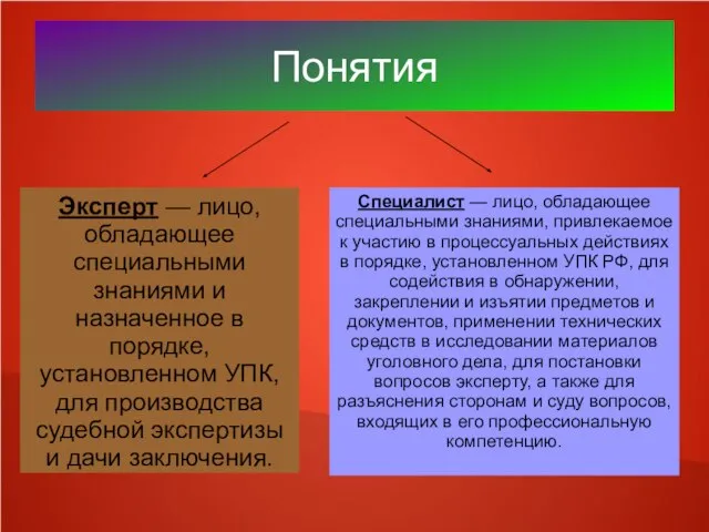 Понятия Эксперт — лицо, обладающее специальными знаниями и назначенное в порядке, установленном