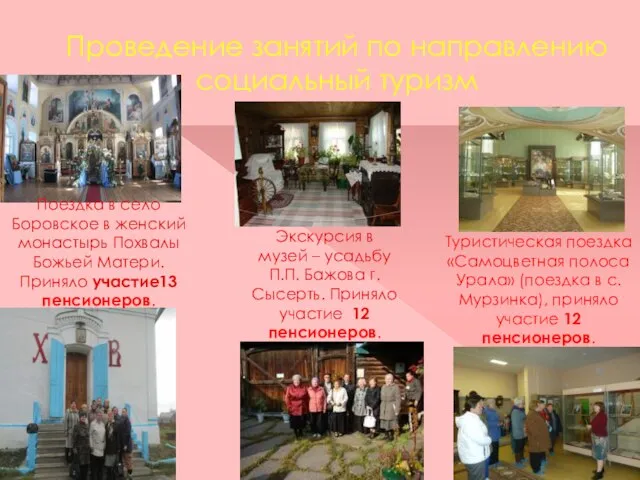 Проведение занятий по направлению социальный туризм Поездка в село Боровское в женский