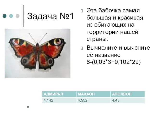 Задача №1 Эта бабочка самая большая и красивая из обитающих на территории