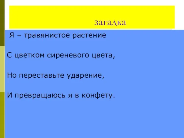 загадка Я – травянистое растение С цветком сиреневого цвета, Но переставьте ударение,