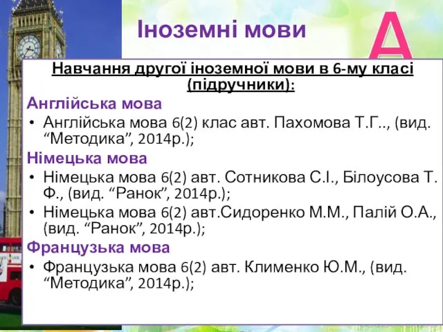 Іноземні мови Навчання другої іноземної мови в 6-му класі (підручники): Англійська мова