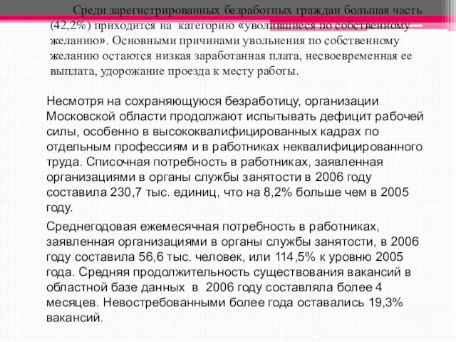 Среди зарегистрированных безработных граждан большая часть (42,2%) приходится на категорию «уволившиеся по