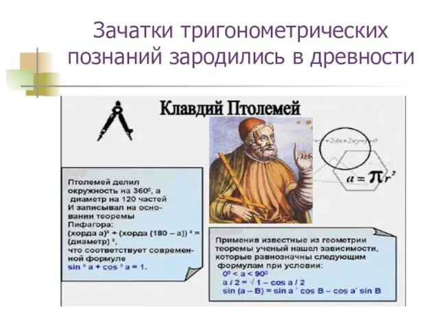 Зачатки тригонометрических познаний зародились в древности