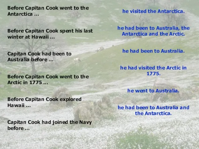 Before Capitan Cook went to the Antarctica … Before Capitan Cook spent