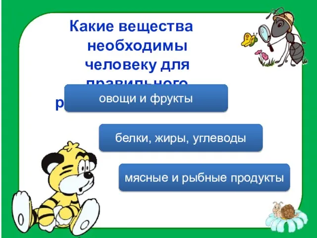 Какие вещества необходимы человеку для правильного развития организма? белки, жиры, углеводы мясные