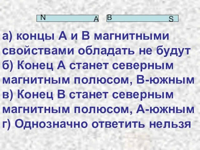 а) концы А и В магнитными свойствами обладать не будут б) Конец