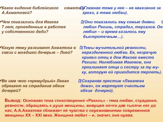 Какое видение библейского сюжета у А.Ахматовой? (Главная тема у нее – не