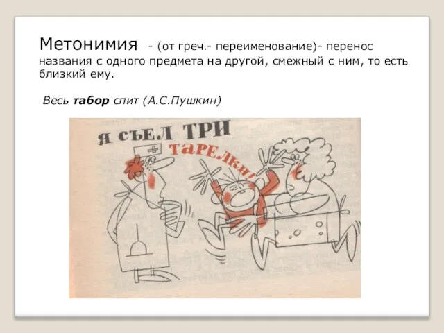 Метонимия - (от греч.- переименование)- перенос названия с одного предмета на другой,