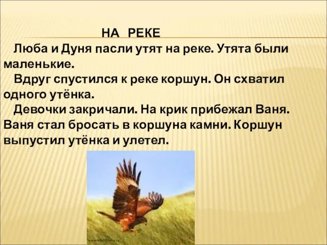 НА РЕКЕ Люба и Дуня пасли утят на реке. Утята были маленькие.