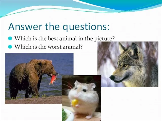 Answer the questions: Which is the best animal in the picture? Which is the worst animal?
