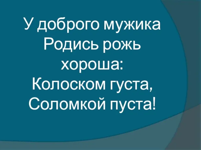 У доброго мужика Родись рожь хороша: Колоском густа, Соломкой пуста!