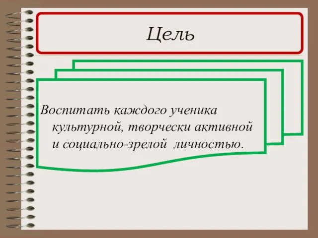 Цель Воспитать каждого ученика культурной, творчески активной и социально-зрелой личностью.