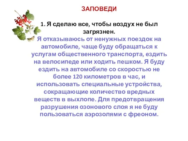 ЗАПОВЕДИ 1. Я сделаю все, чтобы воздух не был загрязнен. Я отказываюсь