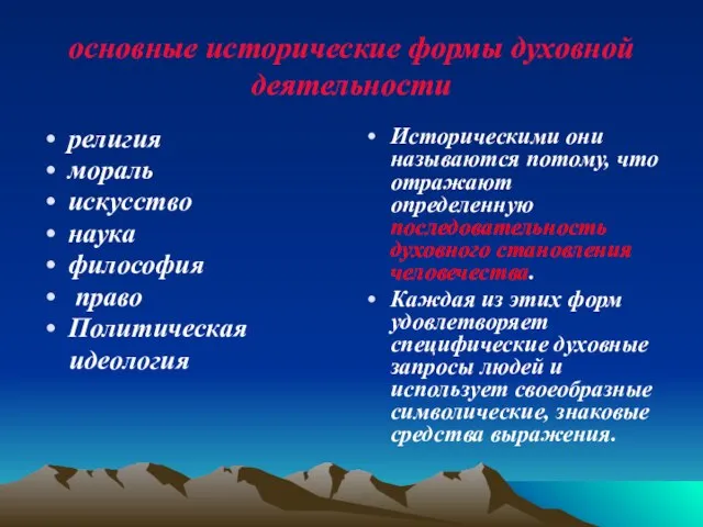 основные исторические формы духовной деятельности Историческими они называются потому, что отражают определенную