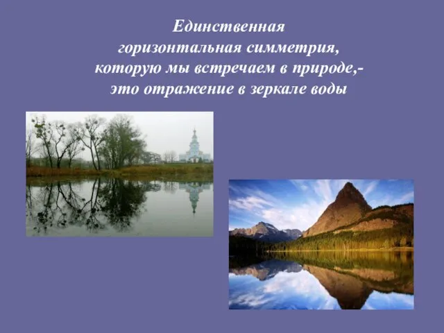 Единственная горизонтальная симметрия, которую мы встречаем в природе,- это отражение в зеркале воды