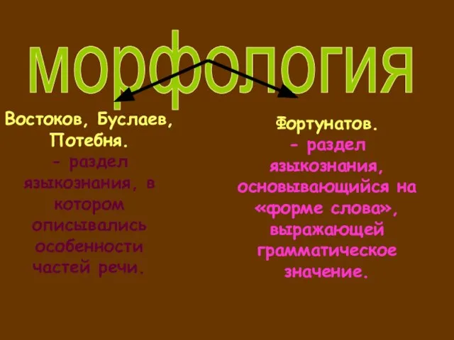 морфология Востоков, Буслаев, Потебня. - раздел языкознания, в котором описывались особенности частей