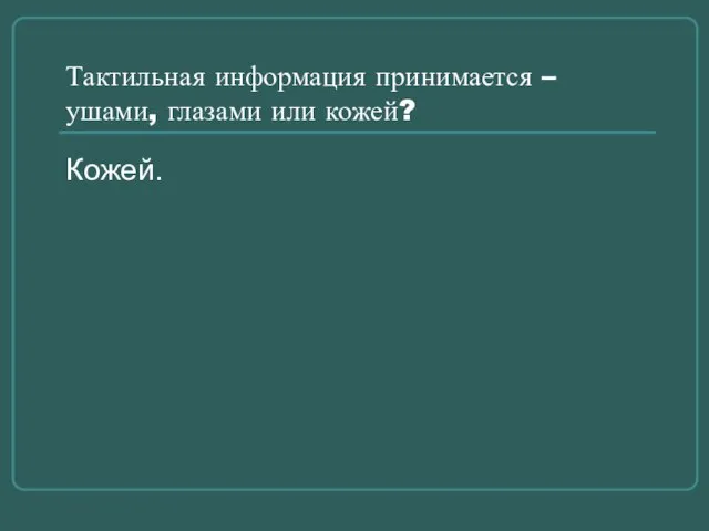 Тактильная информация принимается – ушами, глазами или кожей? Кожей.