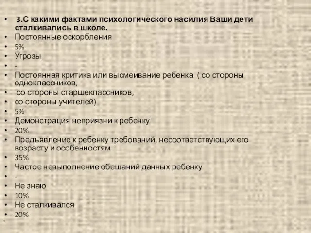 3.С какими фактами психологического насилия Ваши дети сталкивались в школе. Постоянные оскорбления