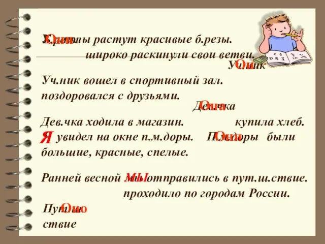 У школы растут красивые б.резы. широко раскинули свои ветви. Уч.ник вошел в