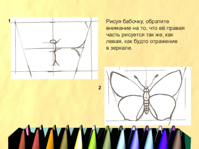1 2 Рисуя бабочку, обратите внимание на то, что её правая часть