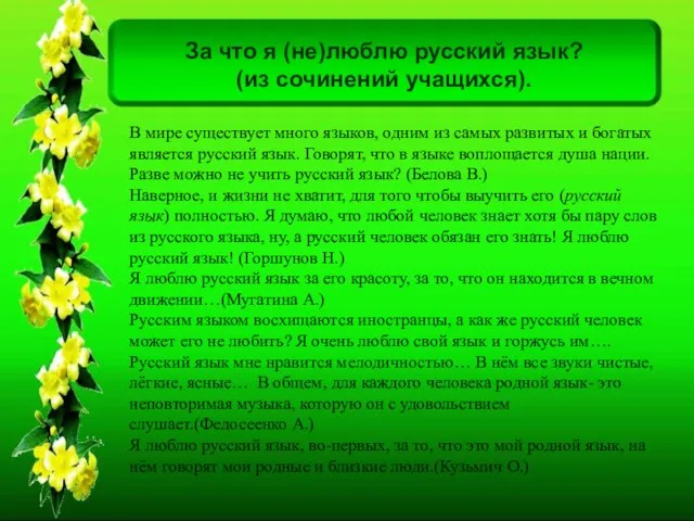 За что я (не)люблю русский язык? (из сочинений учащихся). В мире существует