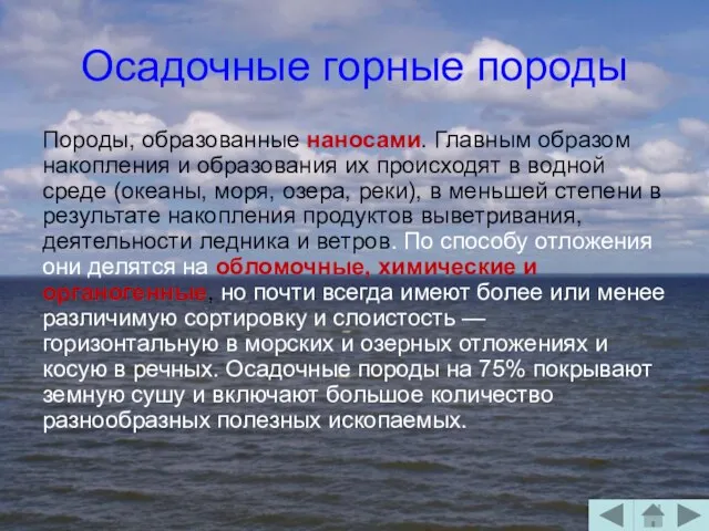 Осадочные горные породы Породы, образованные наносами. Главным образом накопления и образования их