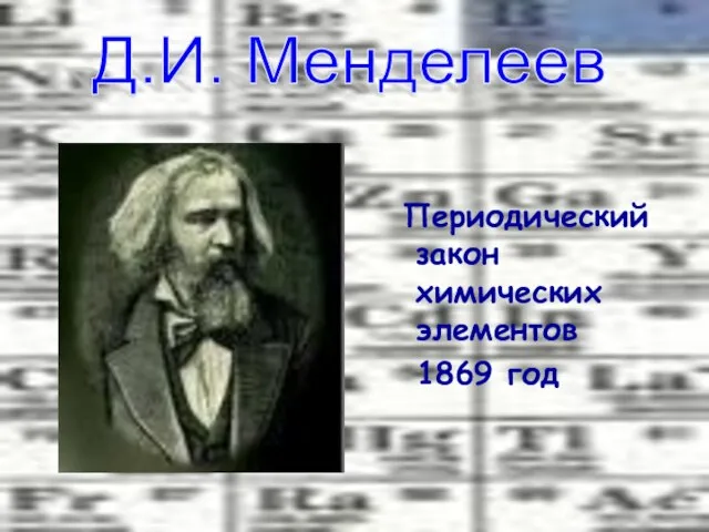 Периодический закон химических элементов 1869 год Д.И. Менделеев