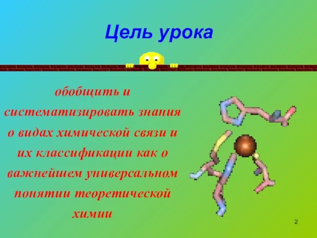 Цель урока обобщить и систематизировать знания о видах химической связи и их