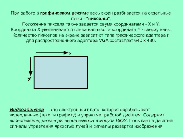 При работе в графическом режиме весь экран разбивается на отдельные точки -