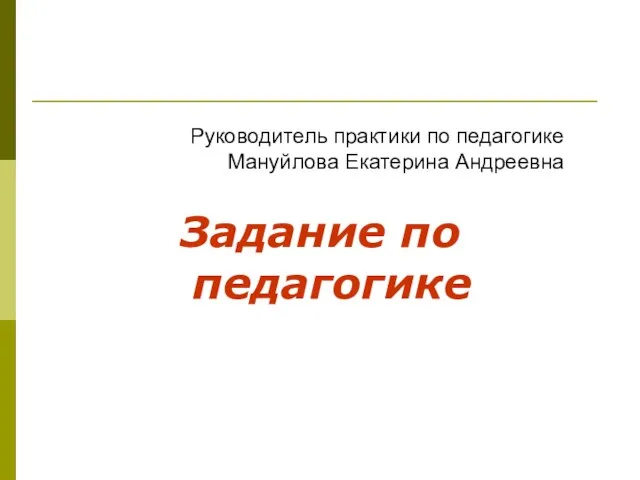 Задание по педагогике Руководитель практики по педагогике Мануйлова Екатерина Андреевна