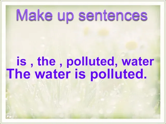 is , the , polluted, water Make up sentences The water is polluted.