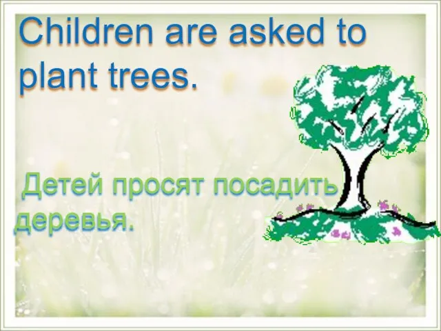 Children are asked to plant trees. Детей просят посадить деревья.