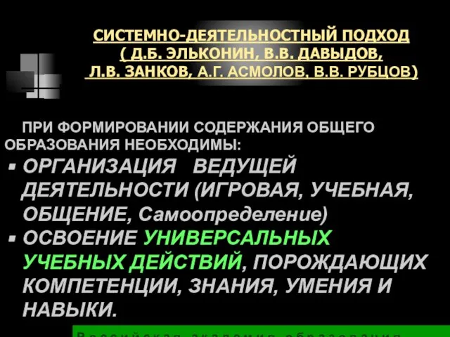 ПРИ ФОРМИРОВАНИИ СОДЕРЖАНИЯ ОБЩЕГО ОБРАЗОВАНИЯ НЕОБХОДИМЫ: ОРГАНИЗАЦИЯ ВЕДУЩЕЙ ДЕЯТЕЛЬНОСТИ (ИГРОВАЯ, УЧЕБНАЯ, ОБЩЕНИЕ,