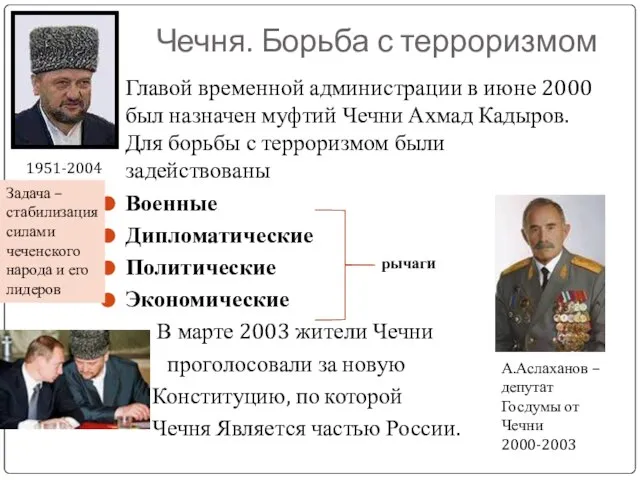 Чечня. Борьба с терроризмом Главой временной администрации в июне 2000 был назначен