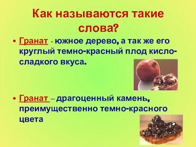 Как называются такие слова? Гранат - южное дерево, а так же его