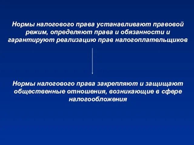 Нормы налогового права устанавливают правовой режим, определяют права и обязанности и гарантируют