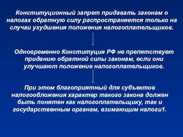 Одновременно Конституция РФ не препятствует приданию обратной силы законам, если они улучшают