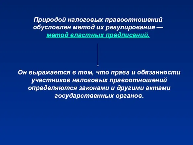 Он выражается в том, что права и обязанности участников налоговых правоотношений определяются