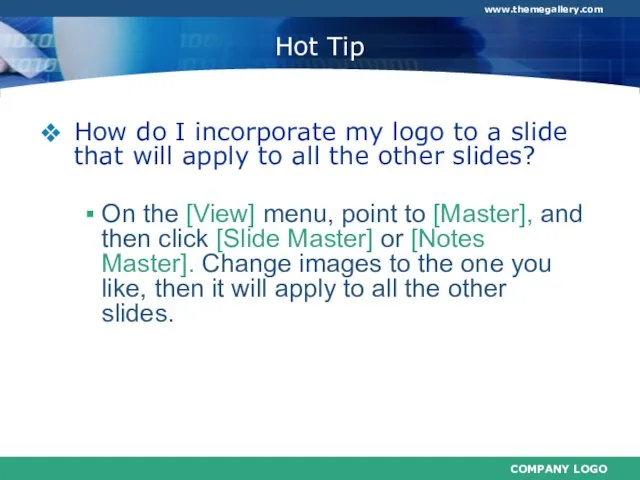 Hot Tip How do I incorporate my logo to a slide that