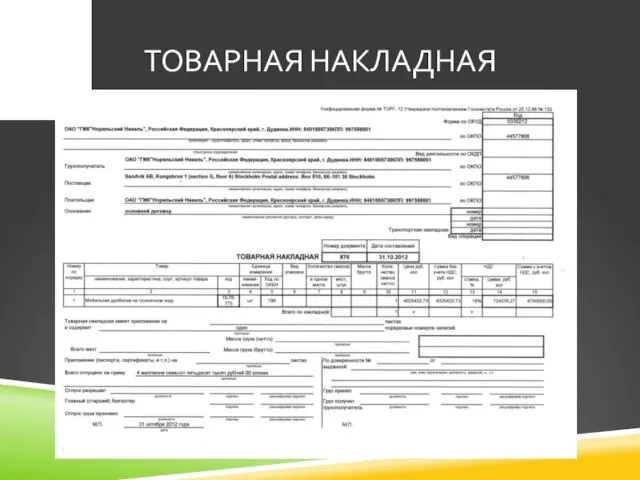 ТОВАРНАЯ НАКЛАДНАЯ