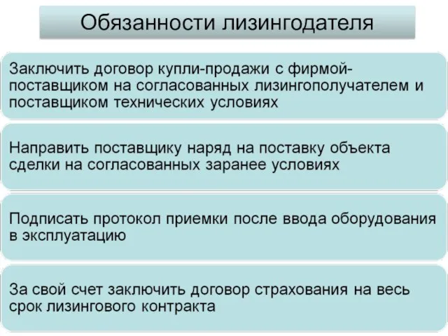 Обязанности лизингодателя