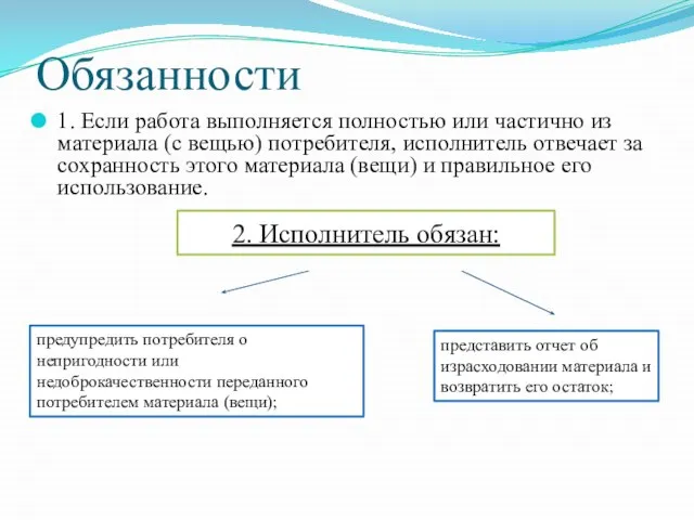 Обязанности 1. Если работа выполняется полностью или частично из материала (с вещью)