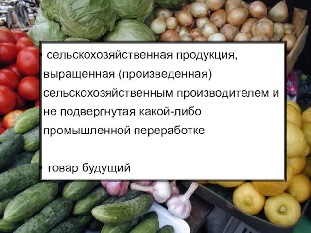 сельскохозяйственная продукция, выращенная (произведенная) сельскохозяйственным производителем и не подвергнутая какой-либо промышленной переработке товар будущий