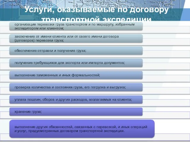 Услуги, оказываемые по договору транспортной экспедиции