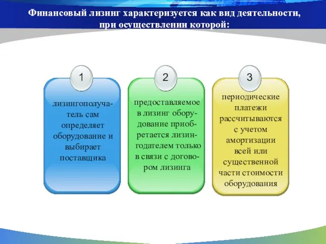 Финансовый лизинг характеризуется как вид деятельности, при осуществлении которой: