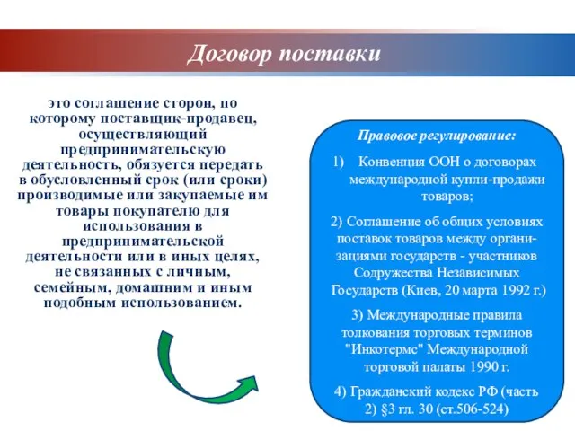 Договор поставки это соглашение сторон, по которому поставщик-продавец, осуществляющий предпринимательскую деятельность, обязуется